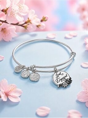 Alex & Ani Just Engaged Silver Charm Bangle Bracelet